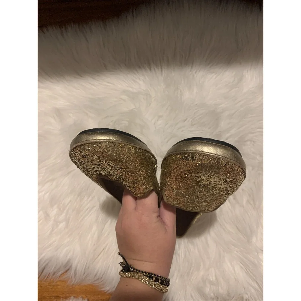 UGG Alloway Glitter Flats Shoes Size 8 Metallic Gold Slip On Sheepskin Comfy GUC